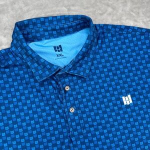 Happy Feet Golf Polo Shirt Mens 2XL Blue Geometric Performance Stretch Promotion